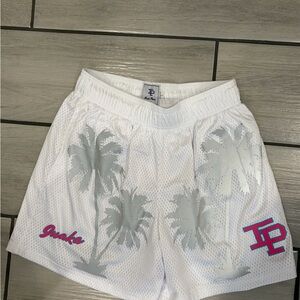 Inaka Power Miami White and Gray Palm Tree Mesh Athletic Shorts
